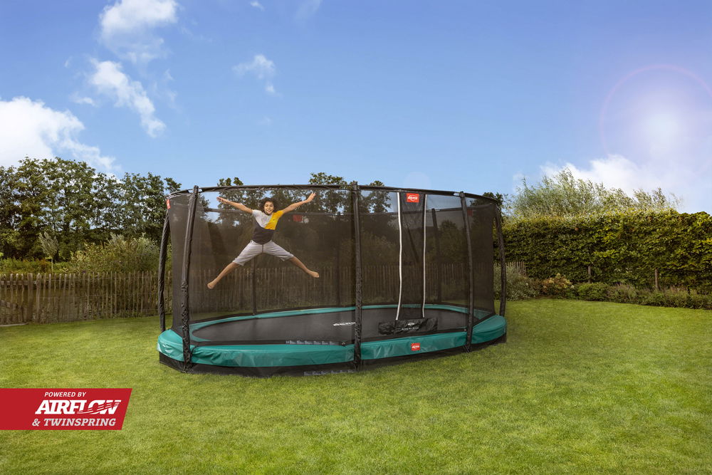 BERG Trampolin InGround GRAND Champion Green oval 350 x 250 cm + Sicherheitsnetz Deluxe BERG Trampolin InGround GRAND Champion Green oval 350 x 250 cm + Sicherheitsnetz Deluxe