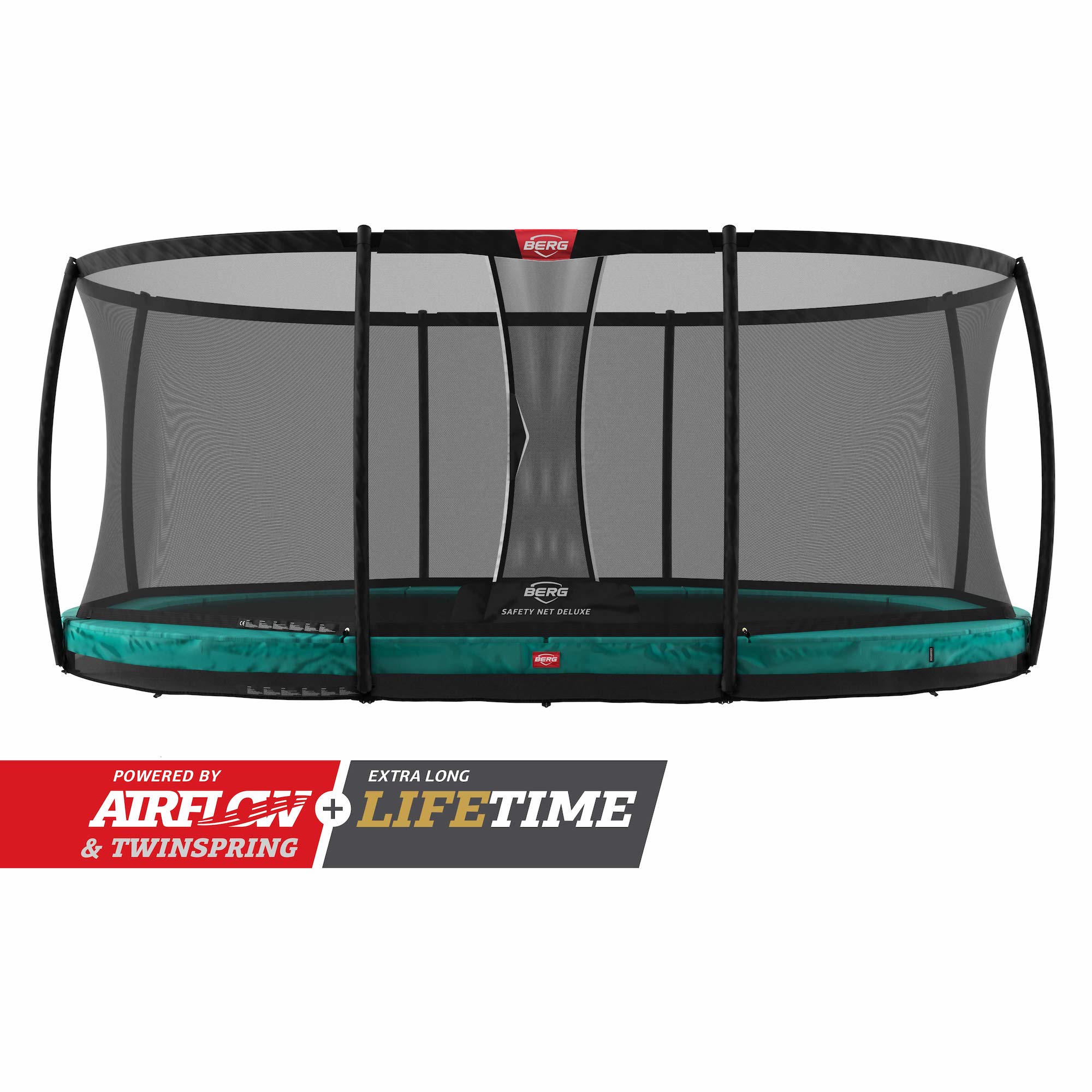BERG Trampolin InGround GRAND Champion Green oval 350 x 250 cm + Sicherheitsnetz Deluxe BERG Trampolin InGround GRAND Champion Green oval 350 x 250 cm + Sicherheitsnetz Deluxe