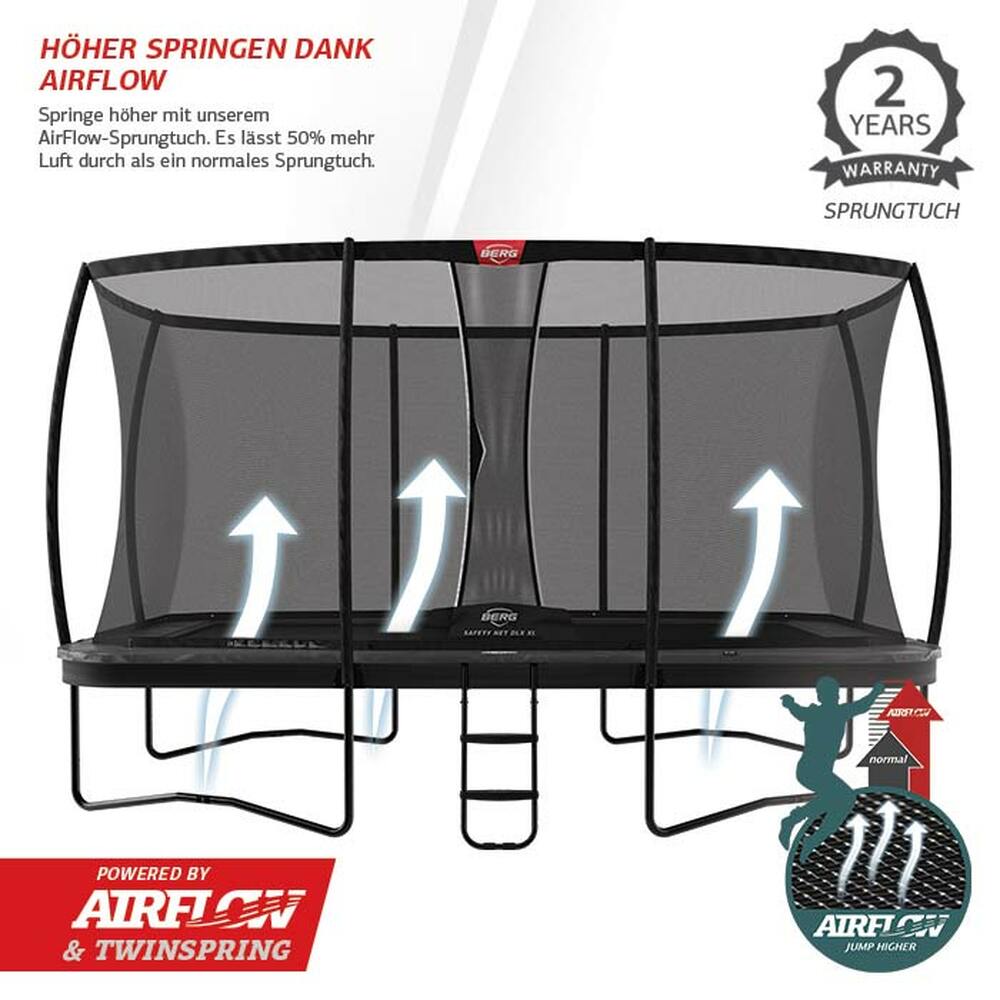 BERG Trampolin Regular ULTIM Elite Grey 500 + Sicherheitsnetz DLX XL inkl. Leiter