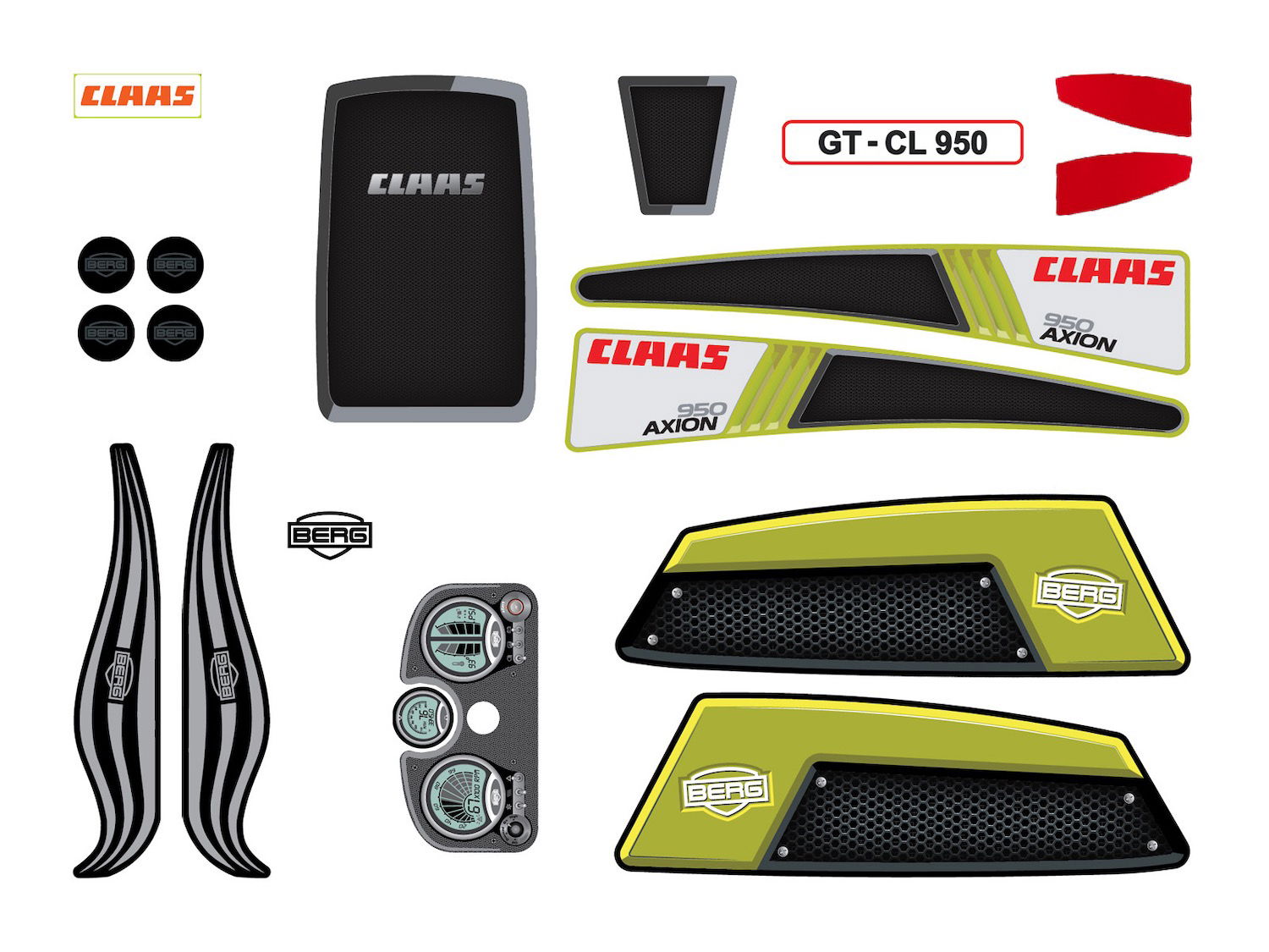 BERG Ersatzteil Sticker-Set XL Rahmen - Aufkleber Claas BERG Ersatzteil Sticker-Set XL Rahmen - Aufkleber Claas