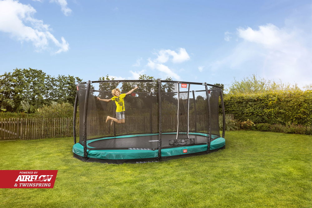 BERG Trampolin InGround GRAND Champion Green oval 350 x 250 cm + Sicherheitsnetz Deluxe BERG Trampolin InGround GRAND Champion Green oval 350 x 250 cm + Sicherheitsnetz Deluxe