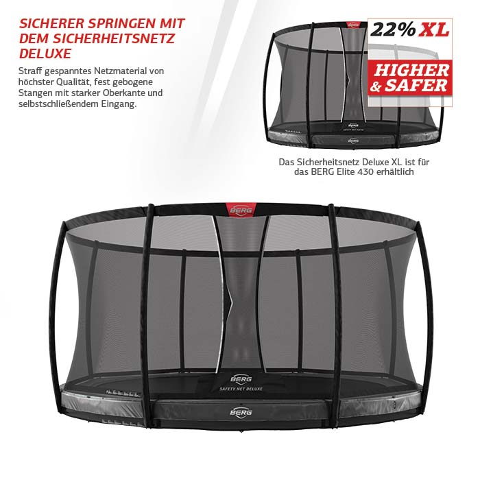 BERG Trampolin InGround ROUND Elite Grey Levels Ø430 cm + Sicherheitsnetz DLX XL (Neu)